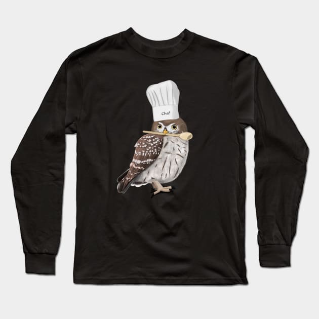 Little Owl Kitchen Chef Hat Cooking Funny Bird Long Sleeve T-Shirt by jzbirds